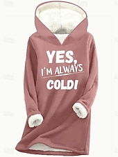 tanie Hoodie z humorem i cytatami-Damskie Bluza z kapturem i bluzą Nadruk Graficzny Litera Codzienny Komfort Długi rękaw Kaptur Długie topy Codzienny Ulica Na co dzień Niebieski Rumiany róż Szary Jesień Zima