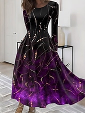 preiswerte Kunst &amp; Design Kleid-Damen Maxikleid A Linie Kleid Figurbetontes Kleid Urlaub Lässig Boho Party Täglich Ausgehen Normale Passform Ombre Grafik Geometrisch Langarm Rundhalsausschnitt Rote Purpur Grün Grau Sommer Frühling