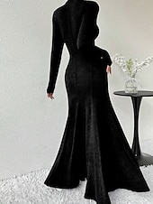 ieftine Rochie neagră pentru femei-Pentru femei Rochii Midi Rochie neagra Rochie casual Elegant Modă Modern În aer liber Zilnic Ieșire Fit regulat Simplu Manșon Lung Guler Pe Gât Negru Primăvară Iarnă Toamnă