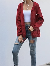 baratos Parka Casual-Mulheres Casaco com capuz Confortável Zíper Bolsos Casual Tecido Férias Roupa Diária Para Noite Final de semana Padrão Com Capuz Normal Manga Longa agasalhos Preto Vinho Cinzento Claro Primavera