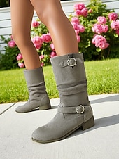 ieftine Cizme Slouch-Ghete largi pentru femei cu barete cu cataramă până la jumătatea gambei – ghete de iarnă în stil vintage din piele întoarsă pentru ținute casual și modă de toamnă