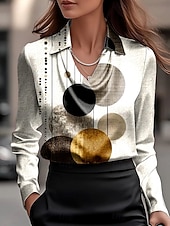 preiswerte Elegante Oberteile-Damen Hemd Ombre Grafik Geometrisch Elegant Stilvoll Modern Langarm Wasserfallausschnitt Normale Oberteile Arbeit Party-Abendmode Täglich Gerafft Drapiert Staubiges Blau Beige Herbst Winter