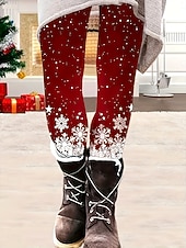 abordables Bas de Noël-Femmes Leggings Vacances ancien Mode Longueur complète Taille hautePantsNoël Graphique Dégradé Motif de flocon de neige Impression Doux Respirant Haute Élasticité Vacances Rue Décontracté Rouge