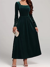 olcso Egyszerű ruha-Női Midi ruha Karácsonyi ruha Bársony ruha Koktélruha Elegáns Divat Modern Napi Szabadtéri Estély Normál Sima Hosszú ujj Szögletes Fekete Rubin Bíbor Lóhere Tavasz Ősz