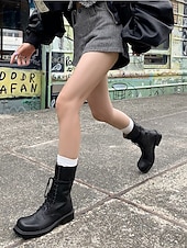 abordables Bottes de combat-Bottines à lacets en cuir classiques Maillard de style britannique pour femmes - Bottines de combat rétro vintage pour une tenue décontractée d&#039;automne et d&#039;hiver