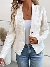 billiga casual jackor-Dam Vardaglig jacka Bekväm Andningsfunktion Jacquard Mode Dagligen Slät Utomhus Ledigt Dagligen Enkelknäppt Kort Kraglös Normal Långärmad Ytterkläder Vit Vår Höst