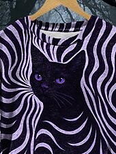 cheap Floral Hoodies-Women's Pullover Sweatshirts Print Cat Fashion Streetwear Classic Long Sleeve Round Neck Regular Tops Casual Dailywear White Purple Spring Fall