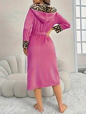 tanie Stroje domowe dla kobiet-Damskie Piżama Koszula nocna Flanela Moda Codzienny Panterka Koronka Niejednolita całość Kieszeń Urlop Dom Łóżko Długi rękaw W serek Czarny Khaki Czerwona róża Jesień Zima Dopasowana