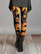 preiswerte Halloween-Hosen-Damen Leggings Gemütliche Leggings Basic Lässig Volle Länge Hohe TaillePantsHalloween Grafik Drucken Thermowarm Bequem Dehnbar Urlaub Lässig Täglich Orange Herbst Winter Schmale Passform