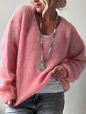 Női Pulóver Elegáns Divat Utcai sikk Tiszta szín V-alakú Kötött Hosszú ujj Normál felsők Kötött Szabadtéri Napi Hétvége Arcpír rózsaszín Medence Tavasz Ősz olcso Szilárd színek-Női Pulóver Elegáns Divat Utcai sikk Tiszta szín V-alakú Kötött Hosszú ujj Normál felsők Kötött Szabadtéri Napi Hétvége Arcpír rózsaszín Medence Tavasz Ősz