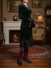 levne 20. léta 20. století-Dámské červeno-černé viktoriánské šněrovací kozačky do půli lýtek z 20. let 20. století – retro steampunk edvardovské kostýmní boty na cosplay, do divadla a na Gatsbyho párty
