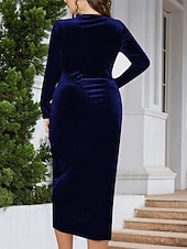 ieftine Rochii Party-Pentru femei Rochii Midi Rochie de catifea Rochie de Cocktail Elegant Modă Modern Serată Dată Sfârșit de săptămână Fit regulat Simplu Manșon Lung În V Albastru piscină Primăvară Toamnă