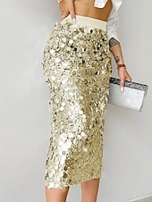 economico Gonne da Festa-Per donna Gonna Aderente Elegante Moda Midi Vita Alta Gonne Semplice Paillettes Elasticizzato Feste Streetwear Argento Nero Oro Primavera Poliestere