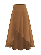 billige Casual Skjørt-Dame الالتفاف A-linje Mote Fritid Maksi Høy Midje Skjørt عادي Drapering Mikroelastisk Gate Daglig Vin Svart Rosa Brun Vår Polyester