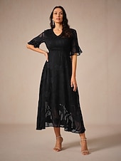 voordelige Feestjurken-Dames Maxi-jurk Cocktail jurk Bruiloft gast jurk Semi-formele jurk A lijn jurk Elegant Werk Verjaardag Flutter mouw Bruiloft gast Cocktailparty Formele avonden Normale pasvorm Effen Kleur Effen Halve