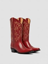 levne Cowboy &amp; Western Boots-Dámské červené kožené kovbojské boty s vyšívaným westernovým vzorem - stylová městská módní obuv pro moderní outfity