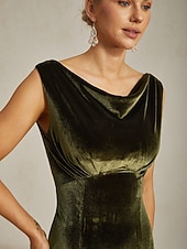 preiswerte abendkleider-Damen Midikleid Trompeten- Meerjungfrauenkleid Elegant Party Hochzeitsgast Cocktailparty Normale Passform Einfarbig Ärmellos Wasserfallausschnitt Braun