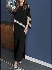 abordables Mariage Décontracté / de Jour-Robe fourreau mère de la mariée mariage invité élégante scintillante et brillante encolure bijou longueur cheville chiffon manches 3/4 avec décolleté pailleté devant taille personnalisée gratuite