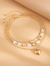 preiswerte Halskette für Damen-Damen-Mehrfachkette mit Herzanhänger – goldenes Kettenhalsband mit Perlenakzenten, Modeschmuck für Partys, Verabredungen und den Alltag