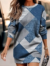Dam Mini klänning Tröjklänning Skiftklänning party Ledigt Boho Helgdag Utekväll Normal Grafisk Geometrisk Långärmad Rund hals Kungsblå Ljusbrun Blå Himmelsblå Vår Höst Vinter billiga Randig och geometrisk klänning-Dam Mini klänning Tröjklänning Skiftklänning party Ledigt Boho Helgdag Utekväll Normal Grafisk Geometrisk Långärmad Rund hals Kungsblå Ljusbrun Blå Himmelsblå Vår Höst Vinter