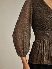 economico Top eleganti-Per donna Top avvolgenti Camicetta trasparente Top Eleganti Elegante Festa Manica Lunga Manica a Lanterna Scollo a V Top Regolari Ospite di nozze Abbigliamento da sera Semi-Formale Pieghettato