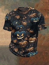 levne Halloween trička-Pánské halloweenská košile Grafická trička Waffle Tričko Dýně Netopýr Výstřih ke krku Oblečení 3D tisk Venkovní Dovolená Tématický večírek Halloweenská párty Krátký rukáv Tisk Vinobraní předvečer