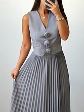 abordables Ensembles de robes-Femmes Robe Midi Robe Décontractée Robe Ensemble Robe en Satin Élégant Mode Moderne Extérieur Quotidien Sortir Coupe régulière Uni Sans manches Col en V Noir Rose Claire Vin Bleu Printemps Automne