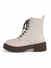 Недорогие Женские ботинки-Женские белые ботинки из искусственной кожи на шнуровке с боковой молнией и массивной подошвой — стильные армейские ботинки для кей-попа, уличной моды и повседневных образов.