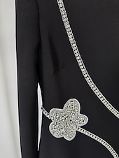 abordables Robes de soirée fourreau-Robe de soirée fourreau / colonne ornée de cristaux, cravate noire, élégante robe de soirée formelle, longueur au sol, manches longues, col haut avec cristaux 2025