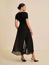 halpa haalari-Nainen Rento mekko Musta Lyhythihainen Lyhyt hiha Tavallinen Kesä Kaikki vuodenajat V kaula-aukko Pyöreä kaula-aukko Moderni S M L