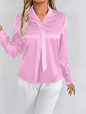 economico Top eleganti-Per donna Camicia Camicia in raso Tinta unica Elegante Casual Manica Lunga Scollo a V Top Regolari Quotidiano Uscire Nodo frontale Rosa Rosso Primavera Autunno