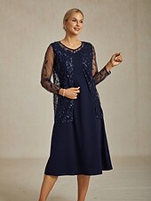 levne Bundy-Dámské Oblečené topy Krajkové topy Flitry Květinový Elegantní stylové Základní Dlouhý rukáv Tričkový Dlouhé topy Svatební host Párty večerní šaty Poloformální Námořnická modř Jaro Podzim Zima