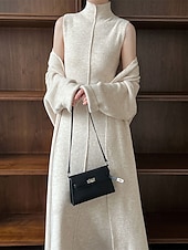 cheap Plain Pullover-Women&#039;s Long Dress Maxi Dress Knit Dress Casual Dress Dress Set Elegant Fashion Modern Outdoor Daily Going out Regular Fit Plain Long Sleeve Stand Collar Beige Winter Autumn