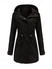 levne Ležérní parka-Dámské Zimní kabát Trenčkot Zahřívací Pohodlné Zip Kapsy Na běžné nošení Bez vzoru Dovolená Denní nošení Jdeme ven Víkend Dlouhé Kapuce Běžný Dlouhý rukáv Svrchní oděvy Černá Bílá Fialová Podzim Zima