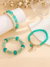 billige Ferietilbehør-Damearmbånd med imiterte krystallperler og gulldetaljer, bohemsk lagdelt stretcharmbåndsmykke til fester, bryllup og hverdagsbruk