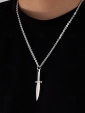 Недорогие Модные аксессуары-Мужское ожерелье с кулоном в виде кинжала из титановой стали – готическая панк-цепочка с ножом для вечеринки на Хэллоуин, косплея и повседневной носки