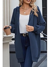 halpa huppari takki-Naisten Huppari takki Mukava Hengittävä Vetoketju Tasku Vapaa-aika Tavallinen Loma Katu Kausaliteetti Arki-asut Vetoketju Pitkä Hupullinen Normaali Pitkähihainen Päällysvaatteet Laivasto Musta