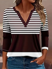 abordables T-shirt rayé et géométrique-Femmes T-shirt Graphique Géométrique ancien Élégant Classique manche longue Col en V Encolure en V Hauts Réguliers Quotidien Imprimé Noir Rouge Bleu Vert Printemps Automne Hiver