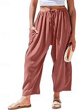 economico gamba larga e vita alta-Per donna Gamba larga Chinos Streetwear Casual Lunghezza intera Vita media Semplice Coulisse Tasca Confortevole Micro-elastico All&#039;aperto Vacanza Streetwear Rosso scuro azzurro cielo Nero Bianco