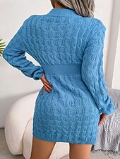 preiswerte Pulloverkleider-Damen Minikleid Pulloverkleid Bodycon Etui-Kleid Mode Modern Täglich Wochenende Normale Passform Einfach Langarm Rundhalsausschnitt Schwarz Weiß Blau Frühling Herbst
