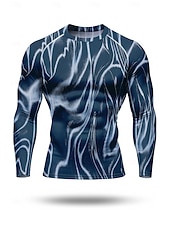 economico T-shirt e Canottiere da Corsa-Per uomo Maglia a compressione Maglia da corsa Stampa 3D Manica Lunga Livello Base A righe Asciugatura Rapida Compressione Elasticizzato Traspirante Allenamento in Palestra Allenamento attivo