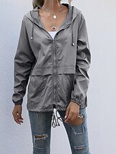 baratos Parka Casual-Mulheres Casaco com capuz Confortável Zíper Bolsos Casual Tecido Férias Roupa Diária Para Noite Final de semana Padrão Com Capuz Normal Manga Longa agasalhos Preto Vinho Cinzento Claro Primavera