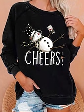 economico Felpe con cappuccio e felpe natalizie-Felpa con cappuccio pullover donna di Natale Pupazzo di neve Moda grafica Casual Maniche lunghe Collo rotondo Regular Tops Casual Festività Nera Verde Grigia Primavera Autunno Inverno