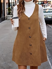 preiswerte abendkleider-Damen Minikleid Freizeitkleid Cocktailkleid Mode Modern Täglich Date Wochenende Normale Passform Einfach Ärmellos V Ausschnitt Schwarz Braun Grün Frühling Herbst