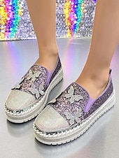 economico Festa Notturna-Sneakers slip-on da donna con plateau, glitter viola e design a farfalla in strass - scarpe alla moda per la vita notturna, le feste e le discoteche