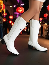 お買い得  女性向け-女性用ハロウィンスケルトン刺繍カウボーイブーツ - コスチュームパーティー、不気味なフェスティバル、夜のストリートスタイルに最適なゴシックウエスタンロングブーツ