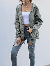 baratos Parka Casual-Mulheres Casaco com capuz Confortável Zíper Bolsos Casual Tecido Férias Roupa Diária Para Noite Final de semana Padrão Com Capuz Normal Manga Longa agasalhos Preto Vinho Cinzento Claro Primavera