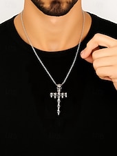 abordables Accessoires d&#039;Halloween-Collier croix tête de mort pour homme, pendentif gothique en alliage avec chaîne, bijou de style punk pour fête, cosplay et festival