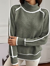 billige Solide farger-Dame Genser Gatemote Fritid Fargeblokk Rullekrage Lapper Strikket Langermet Vanlige topper Strikke utendørs Daglig Ut på byen Svart Gul Høst Vinter