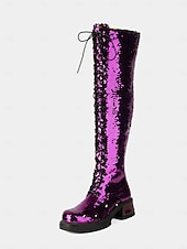 preiswerte Modische Stiefel-türkisfarbene, kniehohe Schnürstiefel für Damen mit Pailletten – glitzernde Party-Schuhe im Combat-Stil für das Nachtleben und Club-Outfits